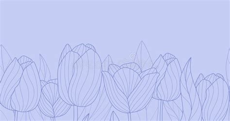 Floral Tulips Banner Line Tulip Seamless Pattern Spring Flowers And