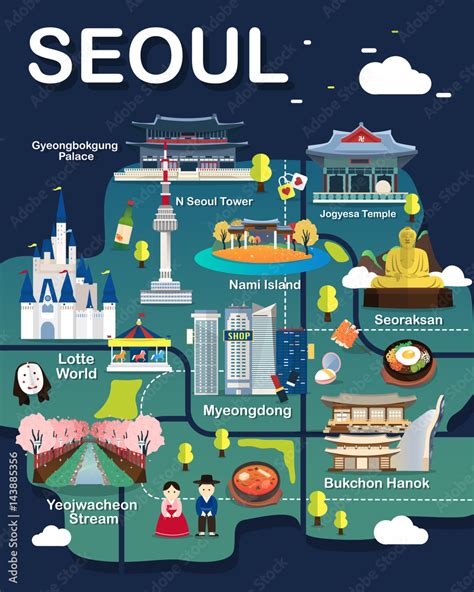 Map Of Seoul Attractions Vector And Illustration เวกเตอร์สต็อก Adobe Stock