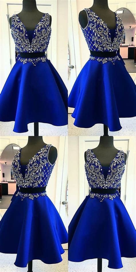 Two Piece Homecoming Dresses Royal Blue Beading Short Prom Dress Party Dress Jk707 Annapromdress