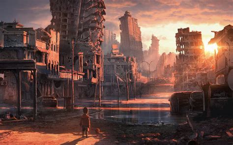 Boys Postapocalyptic Sunsets Artwork Nature Post Apocalyptic City