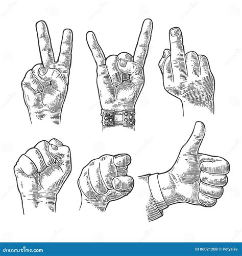 male and female hand sign fist like pointing fig rock roll stock vector illustration of