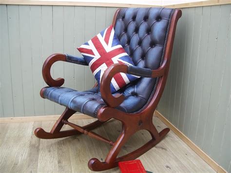Stunning Blue Leather Chesterfield Rocking Chair In Broughton