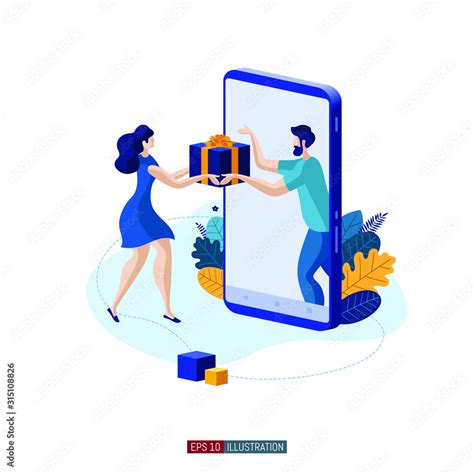 Trendy Flat Illustration Girl Receives A T From A Smartphone