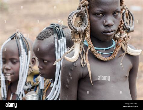 Mursi Tribe Children With Adornments On The Heads Omo Valley Mago