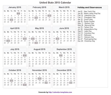 Calendar With Holidays 2015 Pictures Images