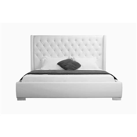 regal bed queen white faux leather tufted headboard chrome feet