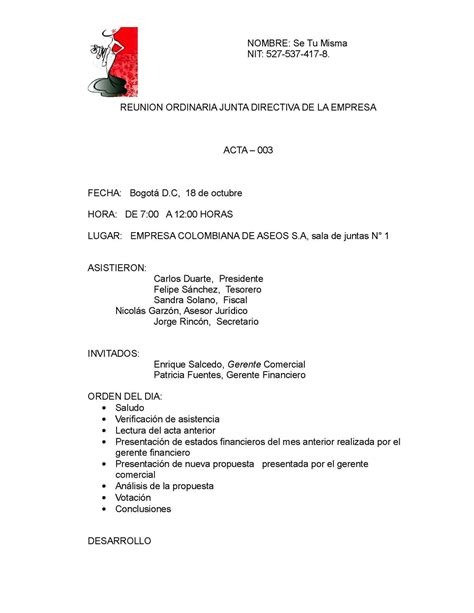 Acta De Junta Directiva De Una Empresa Servicio De Citas En Rioja