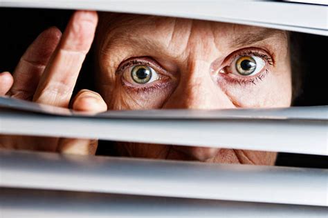 Neighbor Window Senior Women Peeking Banco De Fotos E Imágenes De