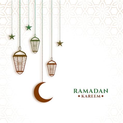 Hanging Lanterns And Moon Ramadan Kareem Background Free Vector