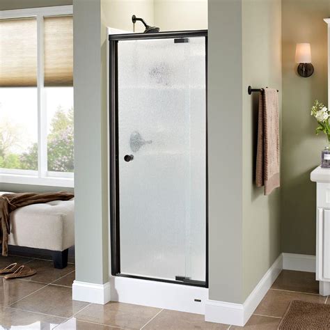 Delta Phoebe 31 In X 66 In Semi Frameless Pivot Shower Door In Bronze With Rain Glass 170461