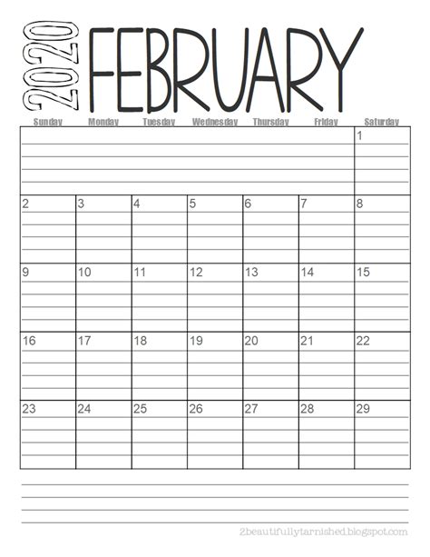 Beautifully Tarnished Free 2020 Lined Monthly Calendars Printable