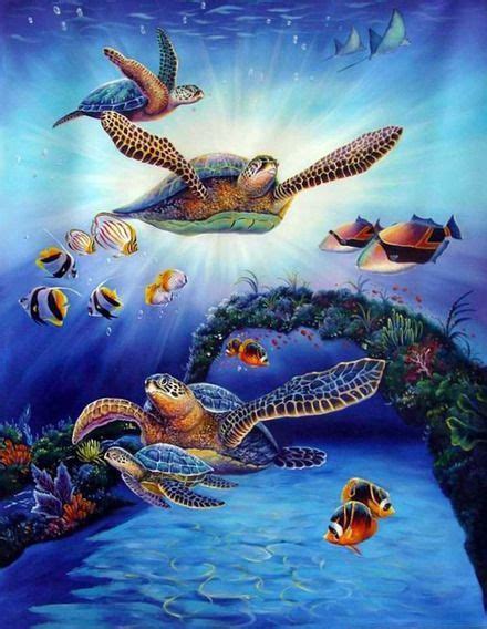 Famous Art Sea Creatures Chelonian Oil Painting In Sea Paintings