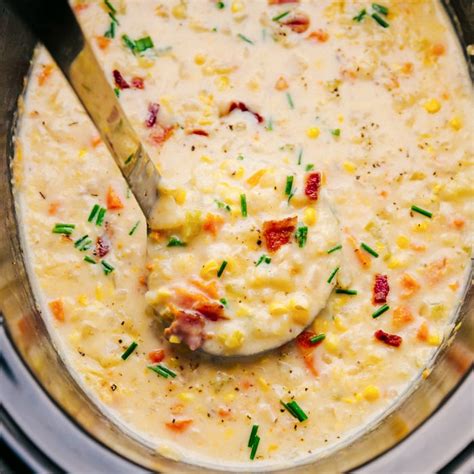 Crockpot Corn Chowder With Potatoes And Bacon Recipe Centless Meals
