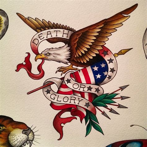 Patriotic American Eagle With A Banner In A Beak Tattoo Design