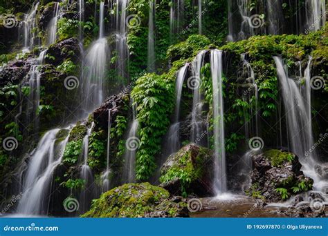 Close Up Of Waterfall Dynamic Water Flow Waterscape Background