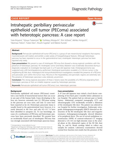 Pdf Intrahepatic Peribiliary Perivascular Epithelioid Cell Tumor