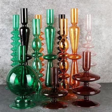 Mixed Mid Century Modern Colored Glass Bubble Candlestick Holders