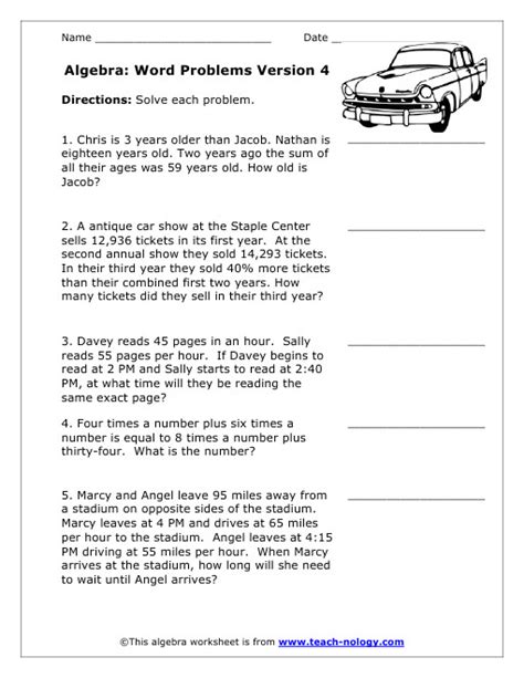 Math word problem worksheets for kindergarten to grade 5. Algebra Word Problems Worksheet | Homeschooldressage.com