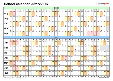 School Calendars 202122 Uk Free Printable Excel Templates