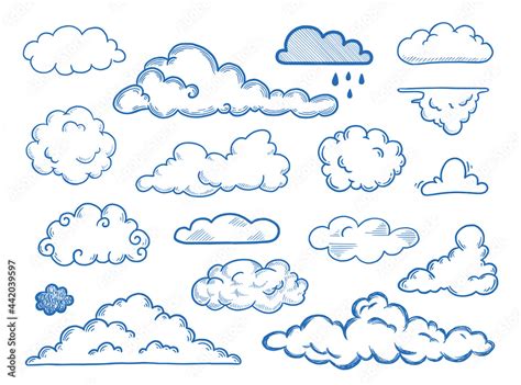Hand Drawn Cloud Set Doodle Sketch Style Cloud Simple Outline