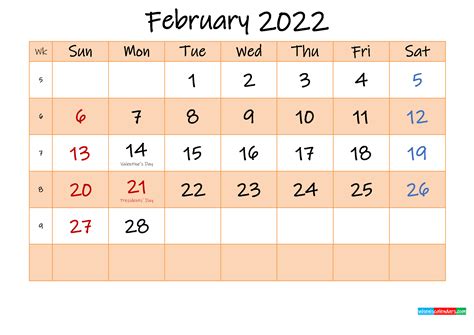 Editable February 2022 Calendar Template K22m482