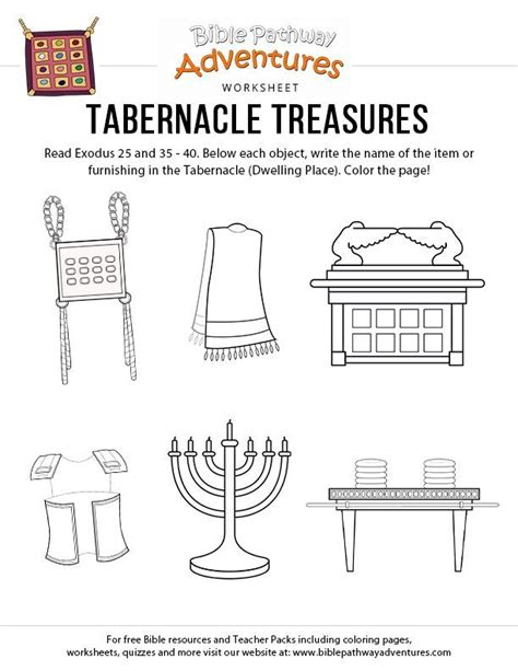 Tabernacle Treasures Worksheet For Kids Exodus Printable Free