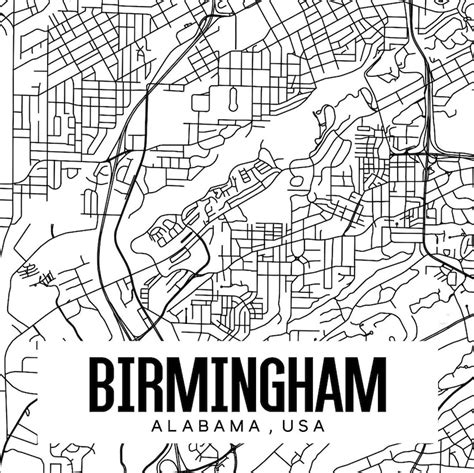 Birmingham Alabama Map Printable Birmingham City Map Art Etsy