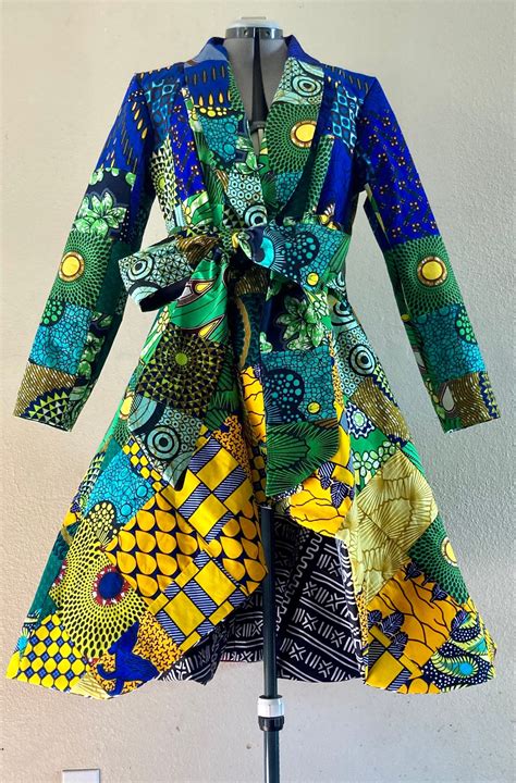 Captivating Color Gradient African Print Patchwork Coat Dress Etsy