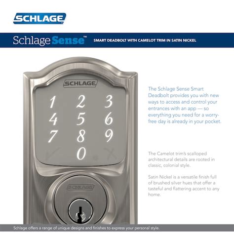 Schlage Sense Camelot Satin Nickel Bluetooth Single Cylinder Electronic