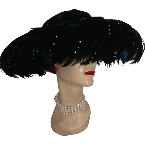 Vintage Black Feather And Peacock Feather Hat Feather Hat Black