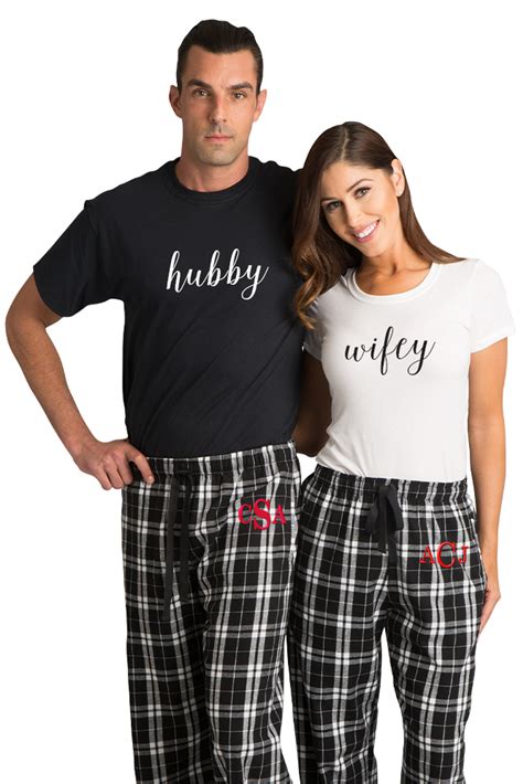 Personalized Monogrammed Hubby Wifey Matching Couples Pajama Sets Zynotti