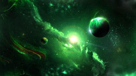 Download Wallpaper 2048x1152 Space Galaxy Planets Green Universe Ultrawide Monitor Hd Background