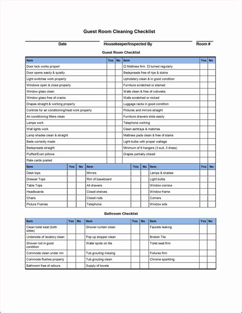 Hotel Maintenance Checklist Template Excel Templates 2 Resume Examples
