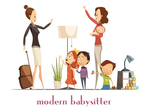 Modern Babysitter Nanny Service Cartoon Illustration 481442 Vector Art