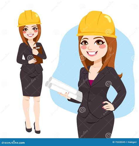 Architect Woman Standing Character Vector Illustratie Illustration Of
