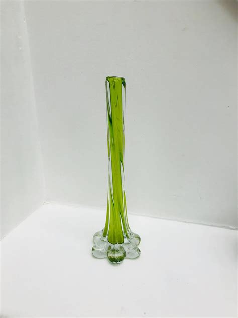 Glass Twist Bud Vase Green Modern Mid Century Tall Stretch Etsy Uk