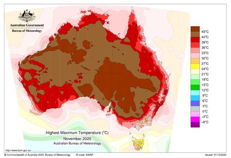 Australia Highest Maximum Temperature November 2020
