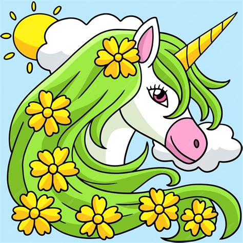 Premium Vector Unicorn Flower Colored Cartoon Illustration