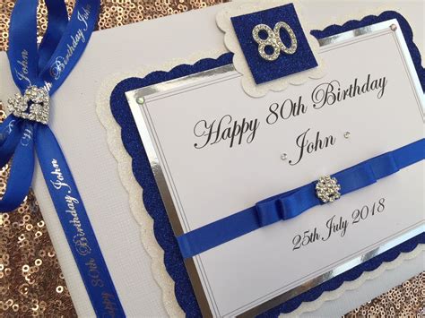 Personalised 80th Birthday Guest Book In A Blue And Silver Theme