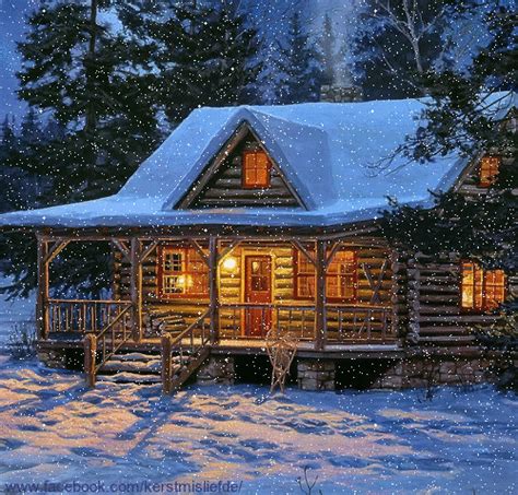 Snowy Night At The Lodge In The Mountains Artwork By Darrell Brush I