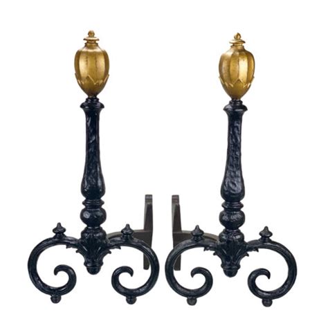 Antique Victorian Cast Iron Fireplace Andirons By Bradley And Hubbard A