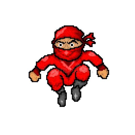 Печать символа ниндзя в пикселе Cartoon Red Ninja 8 Bit классический