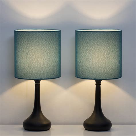 Bedroom Table Lamp Set Of 2 Living Room Bedside Lamps Blue Lampshade