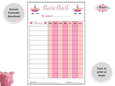 Chore Chart Unicorn Printable Childrenkids Reward Chart Download