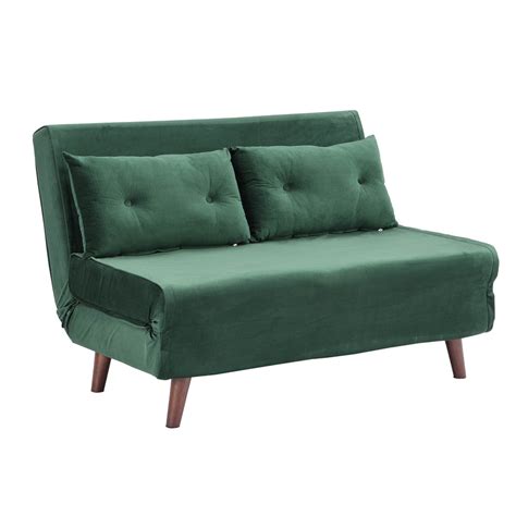 Algo 2 Seater Small Double Folding Sofa Bed With Cushion Pine Green Velvet Shop Designer Home