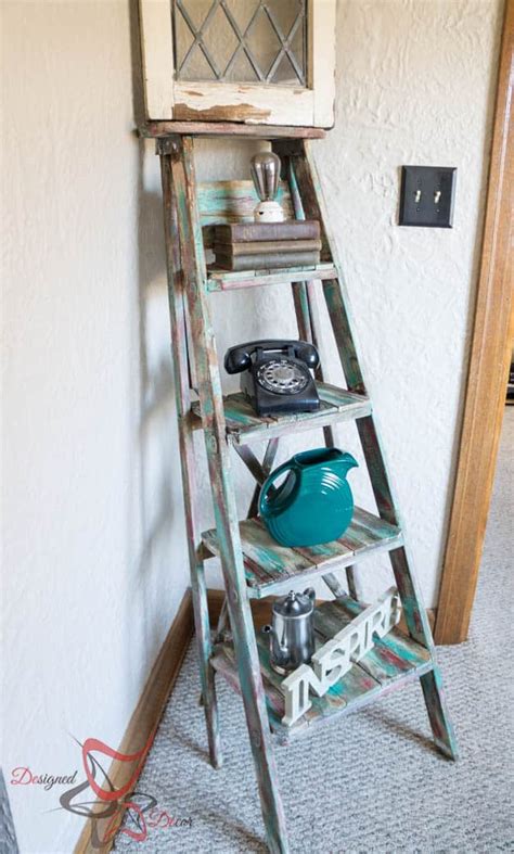 repurposed ladder shelf shabby chic storage ~ designed decor