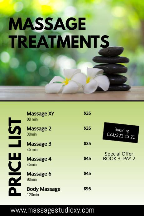 Massage Treatments Therapy Price List Spa Ad Template Postermywall