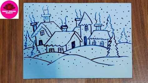 How To Draw A Winter Scene Step By Step Winter Drawing Scenery Draw