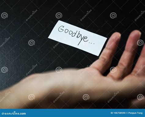 Goodbye Note With Man Hand Stock Photo Image Of Bench 106758590