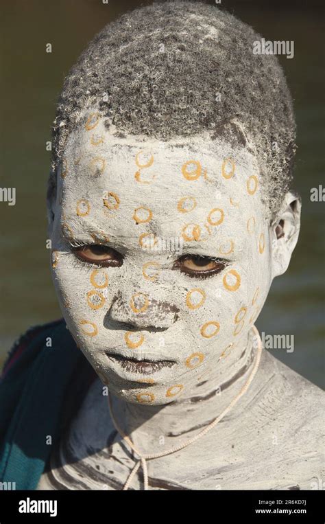 Surma Boy With Body Painting Face Painting Surma Tribe Kibish Omo Valley Ethiopia Africa